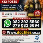 Sasol Fire Fighter LearnershipS X12 Opportunities for 2026