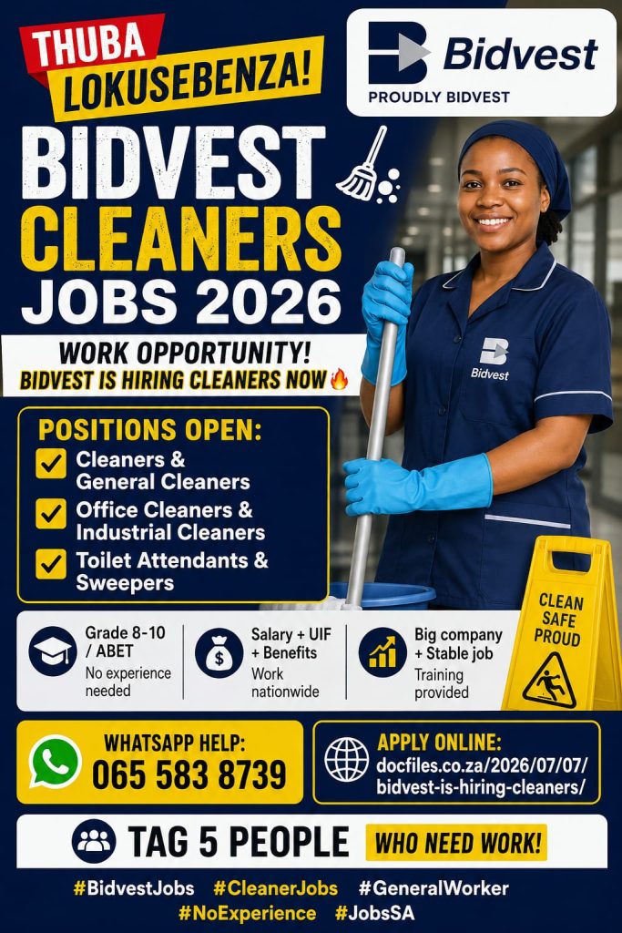 BIDVEST IS HIRING CLEANERS
