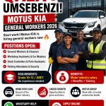 MOTUS- KIA IS HIRING GENERAL WORKERS