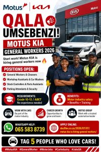MOTUS- KIA IS HIRING GENERAL WORKERS