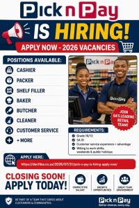 Pick n Pay is hiring Apply Now