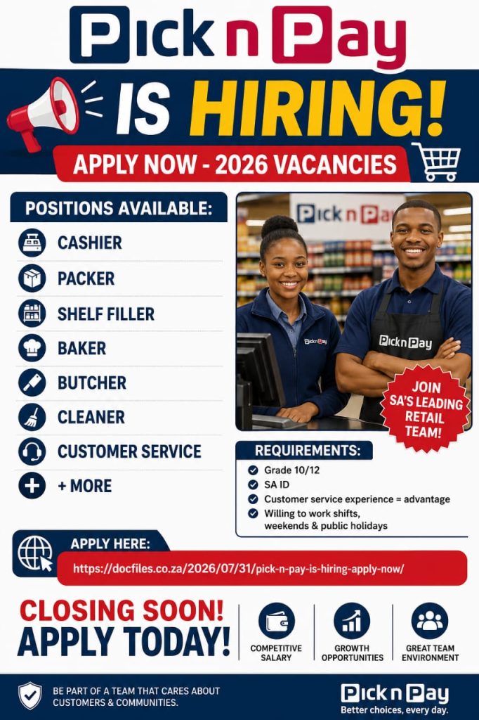 Pick n Pay is hiring Apply Now