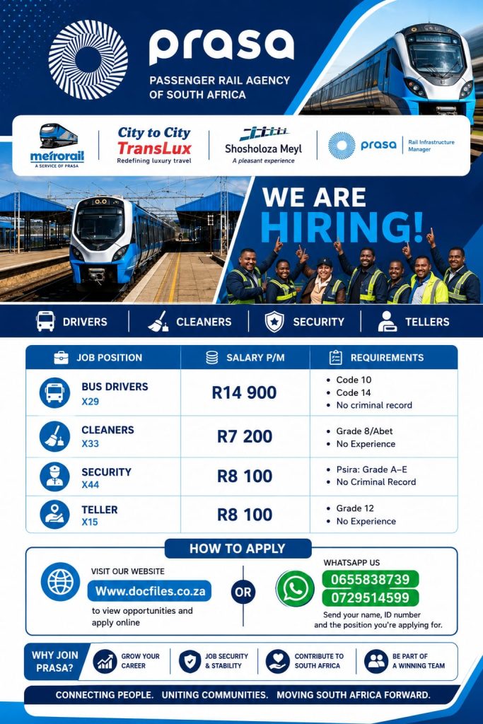 PRASA Is Hiring Apply Now