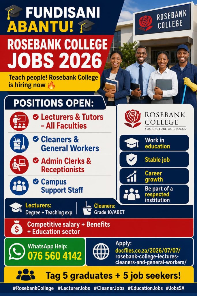 Rosebank College Lectures, cleaners and general workers