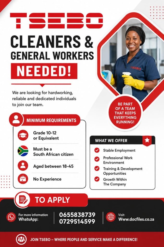 TSEBO CLEANERS AND GENERAL WORKERS 2026